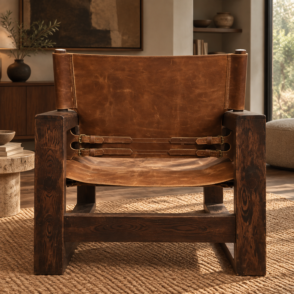 sling leather mid-century lounge chair 